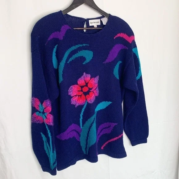 VINTAGE Lara Ferrante Floral Embroidered Purple Angora Blend Sweater - Picture 13 of 16